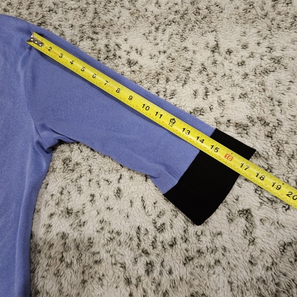 Misook SZ L Periwinkle 3/4 Sleeve Open Front Black Trim Dressy Cardigan - Picture 6 of 8